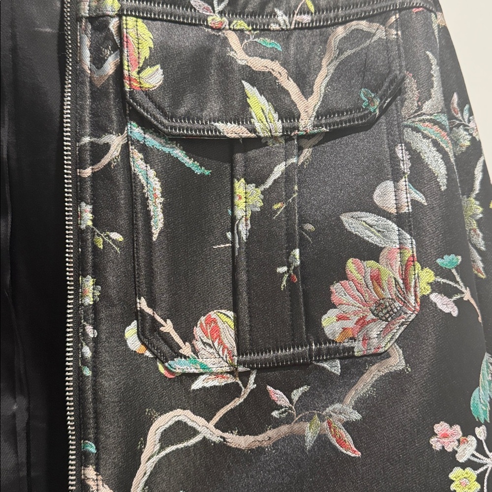 H&M Black Floral Denim Jacket Oversized Cropped Statement Botanical Print - Picture 4 of 7